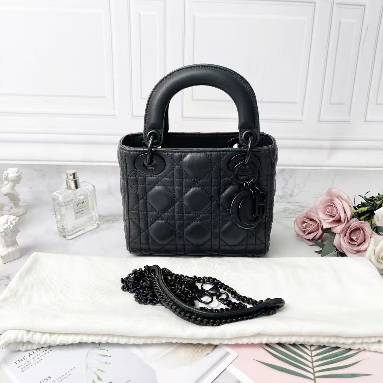 95新 DIOR/迪奥 Dior/迪奥黑色三格磨砂戴妃包M0503
