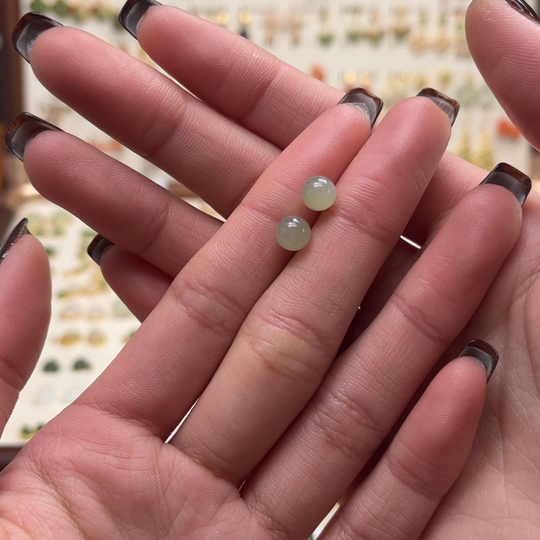 和田玉银S925镀金镶嵌耳饰