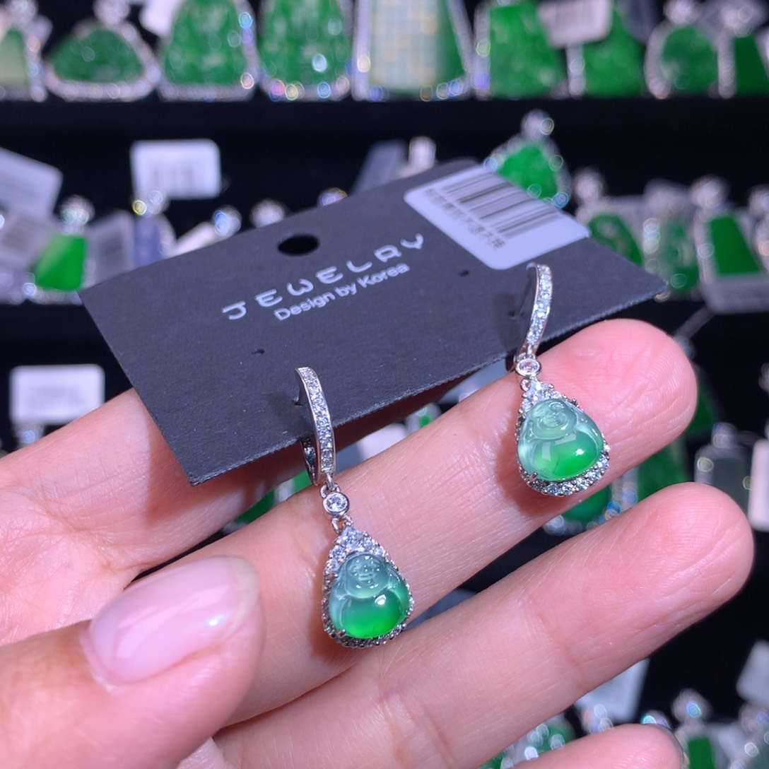 【闪购商品】银S925镶嵌翡翠耳饰