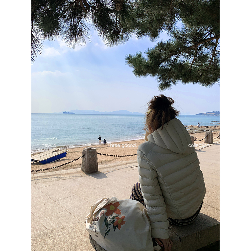 THREE GOOOD/三吉三星安心新国标90绒轻薄保暖连帽排骨羽绒服6685