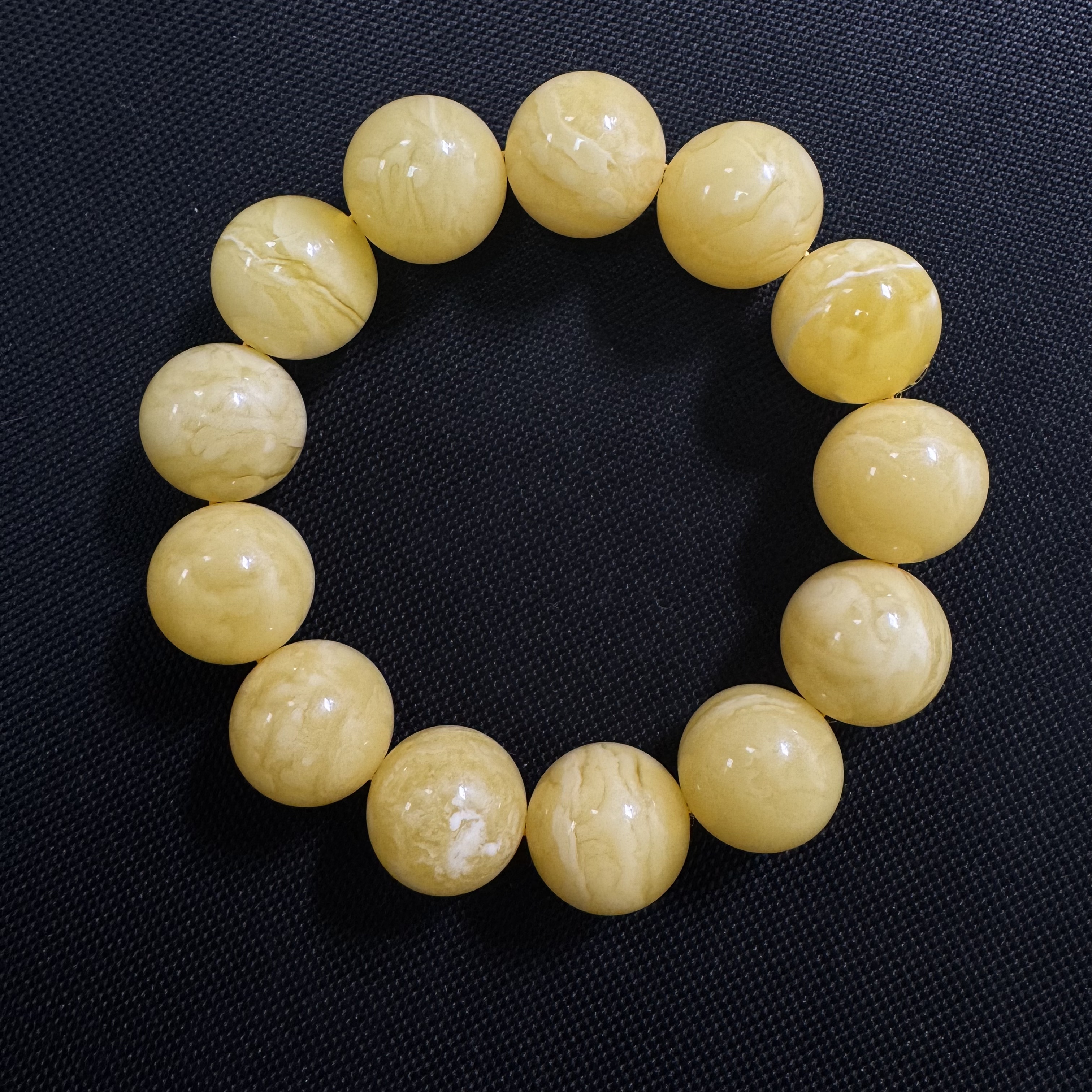 S5009俄料蜜蜡满蜡飘白花圆珠文玩手串