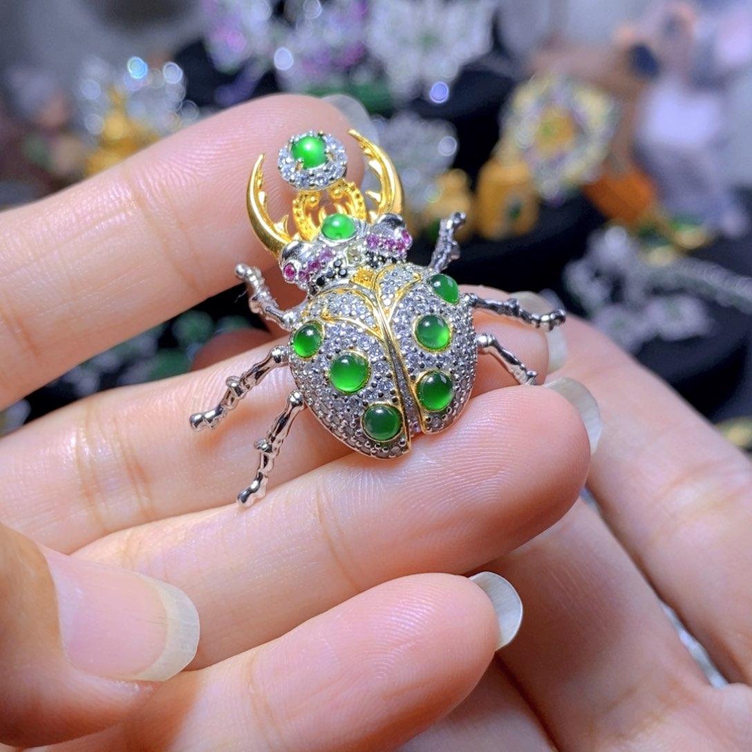 翡翠银S925镶嵌耳饰天然有机