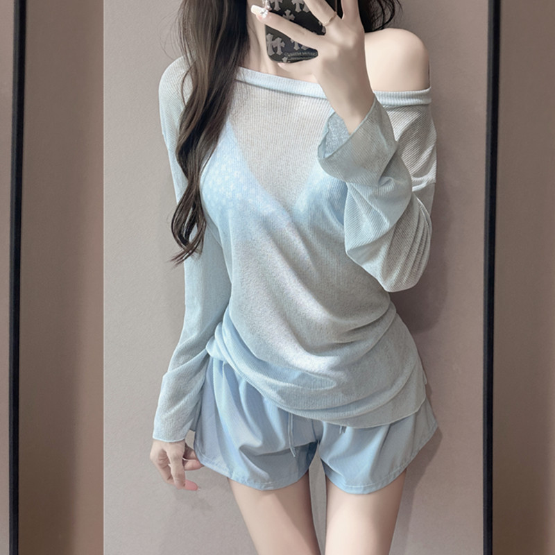 2025新款分体bikini四件套罩衫防晒比基尼大码显瘦纯欲泳衣女度假