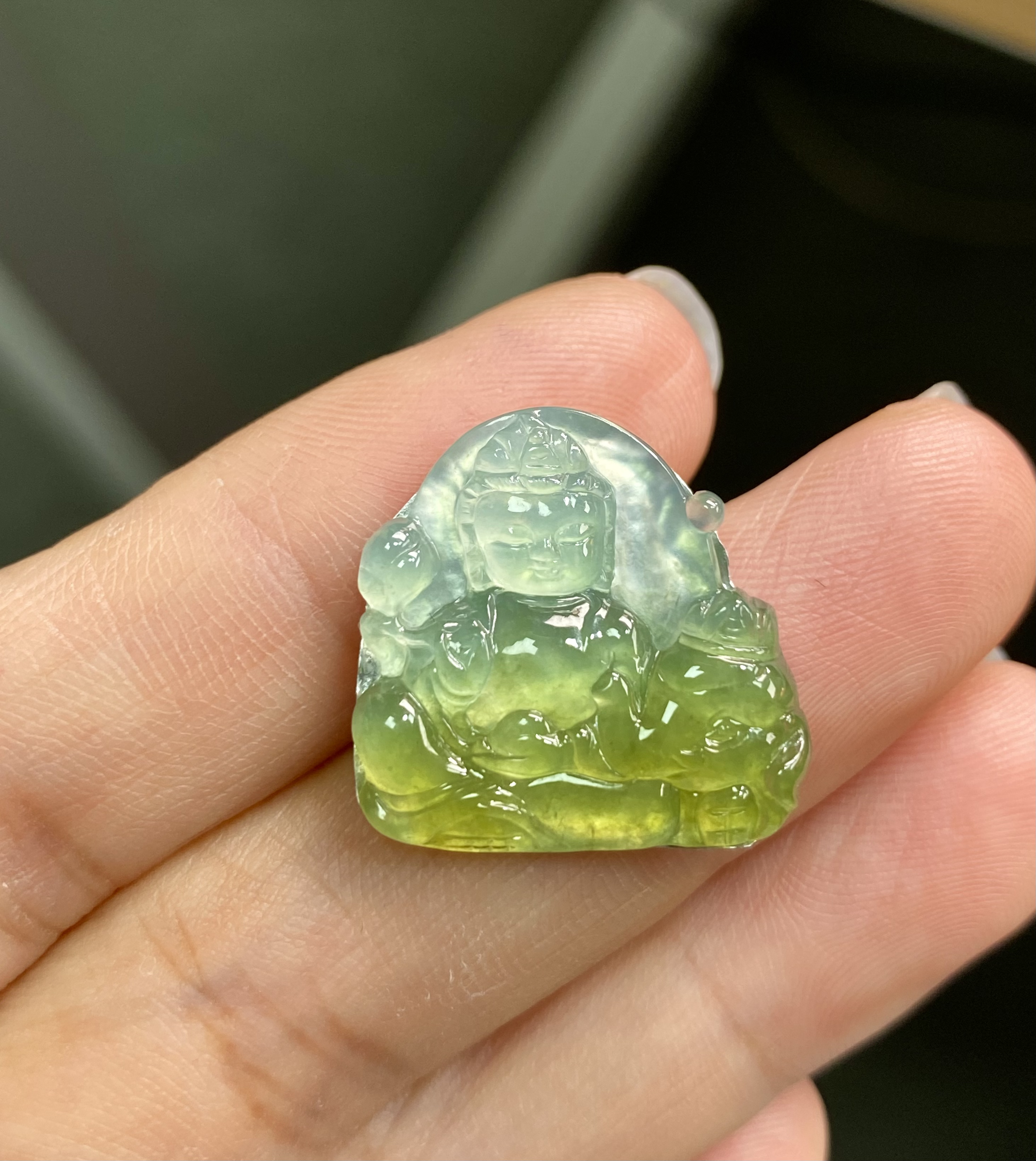 天然缅甸翡翠A货挂件宝宝观音黄翡精工雕刻尺寸19.2-18.8-2.8mm