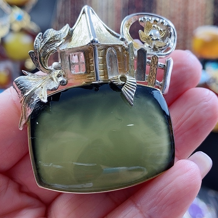 琥珀颈饰银S925镶嵌吊坠