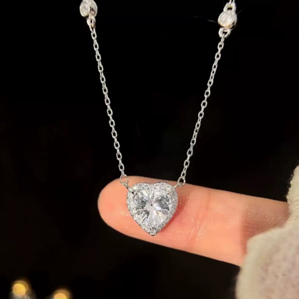 坠链均925银 925纯银项链滴水爱心吊坠锁骨链女轻奢简约时尚项链