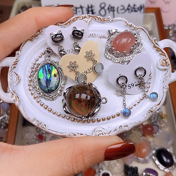 紫晶耳饰银S925镶嵌盒子