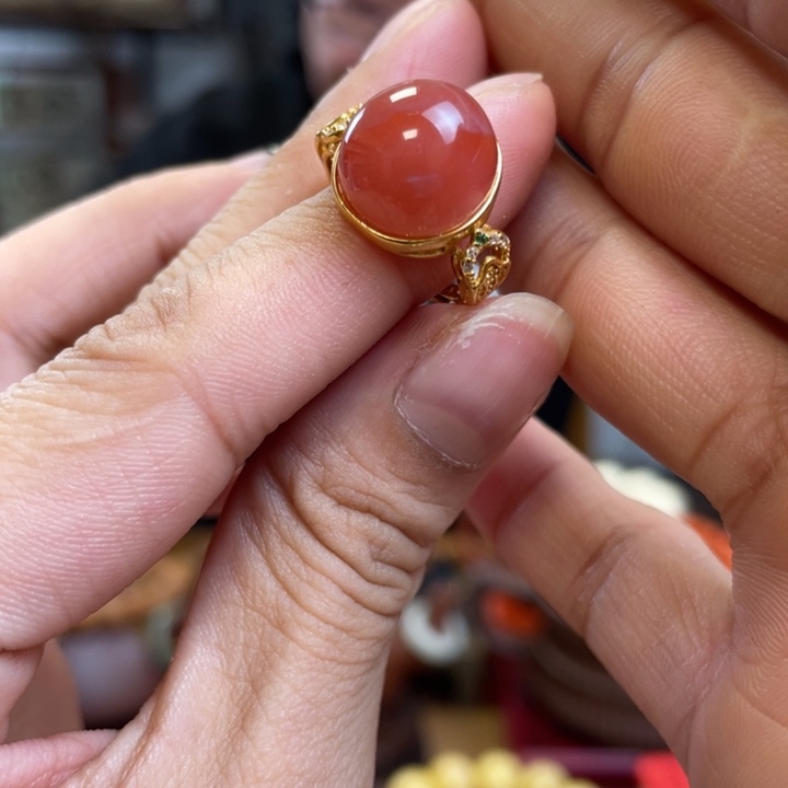 南红玛瑙颈饰银S925镶嵌戒指