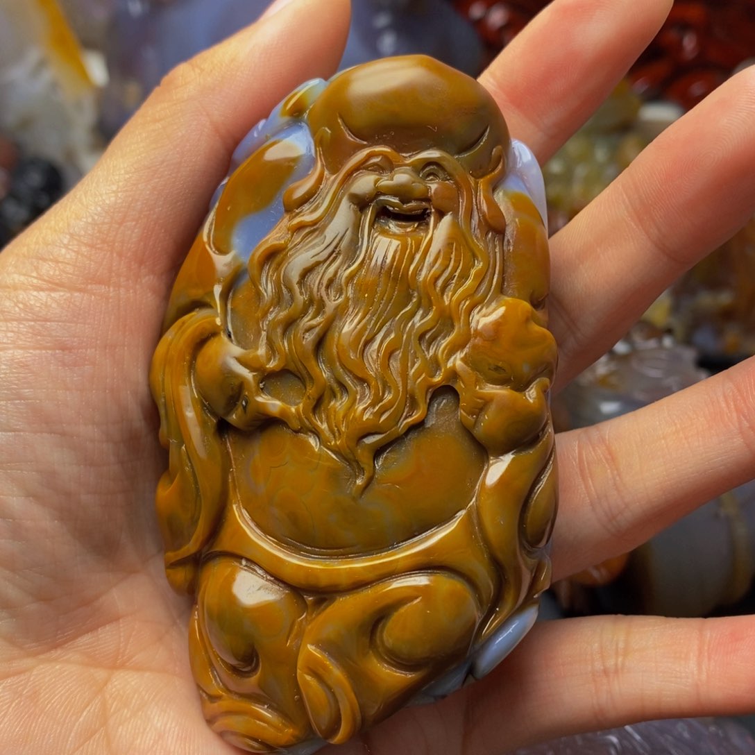 玛瑙/玉髓手把件未镶嵌超***＂