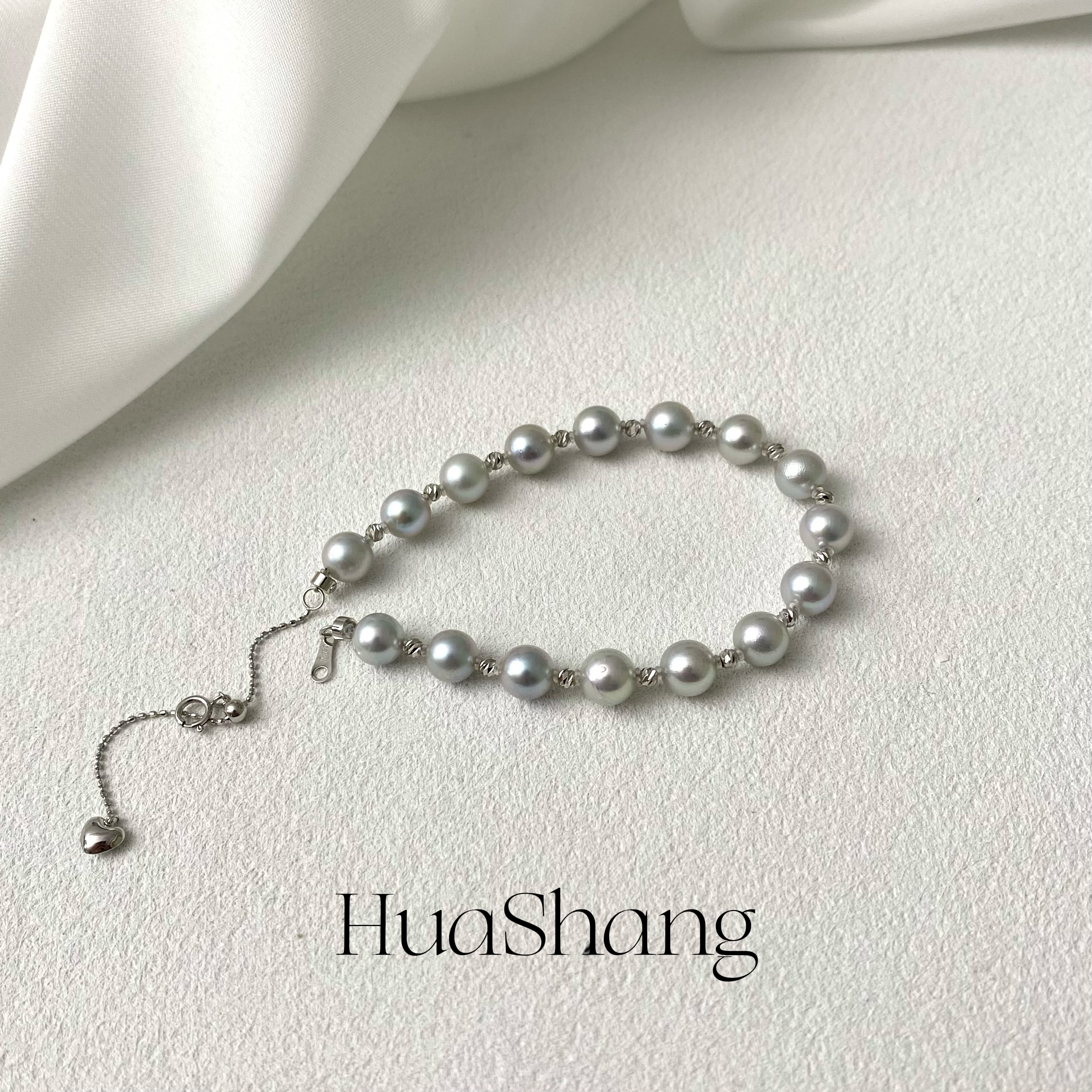 18k金海水akoya真多麻手链正圆极光几乎无瑕