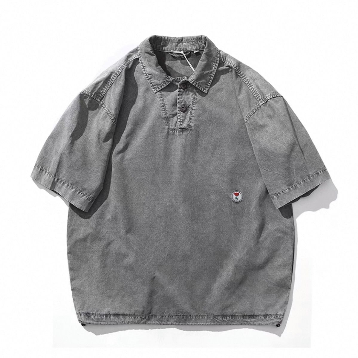 日系复古做旧小刺绣户外翻领短袖polo衫SD829