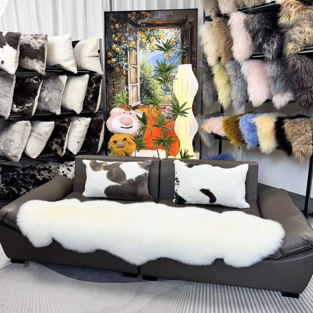 象牙白澳洲羊皮垫子皮毛一体沙发垫飘窗垫地垫