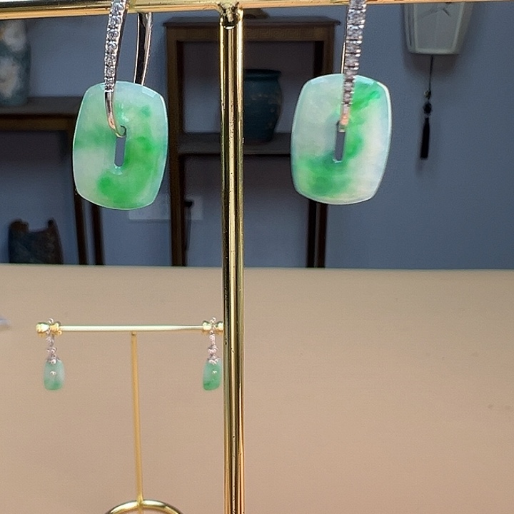 翡翠耳饰18K金镶嵌耳饰固定链接