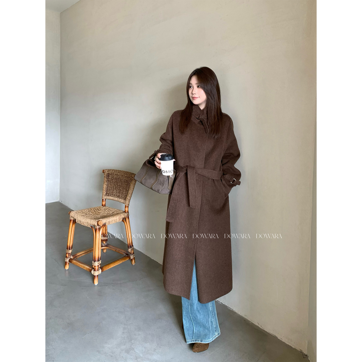 现货大婉酱微胖定制【华尔街】山羊绒绵羊毛宽松双面呢大衣女 9574D