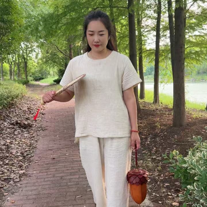 【弘雪】女款汉麻天然植物麻料肌理感松弛慵懒风单件居家上衣短裤