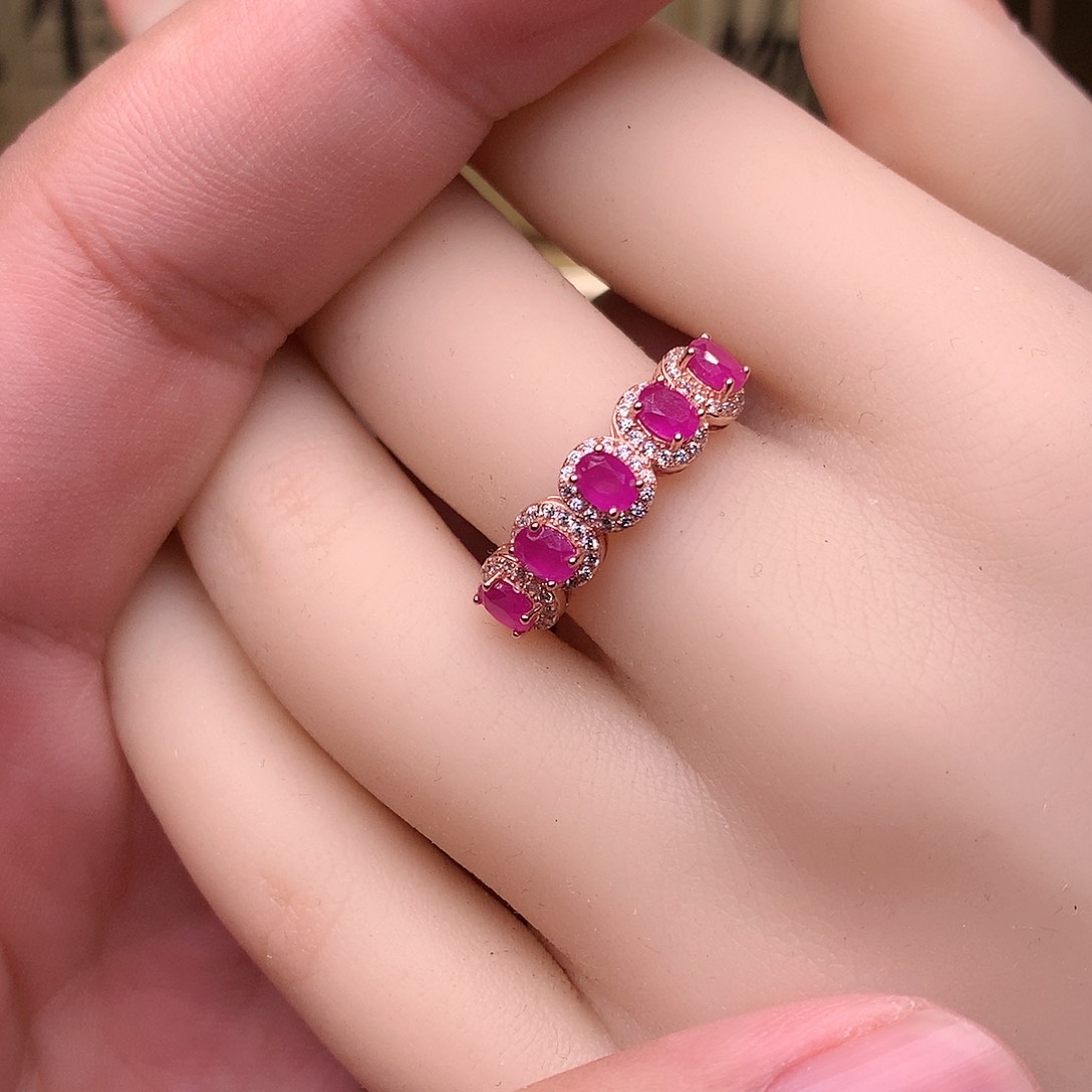 红宝石戒指银S925镶嵌