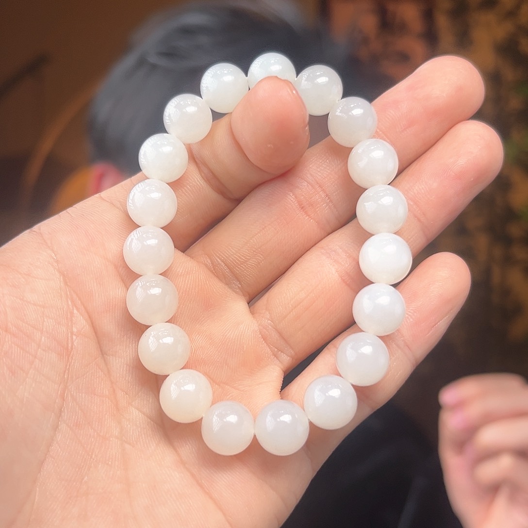 和田玉手串未镶嵌白玉天泰手串