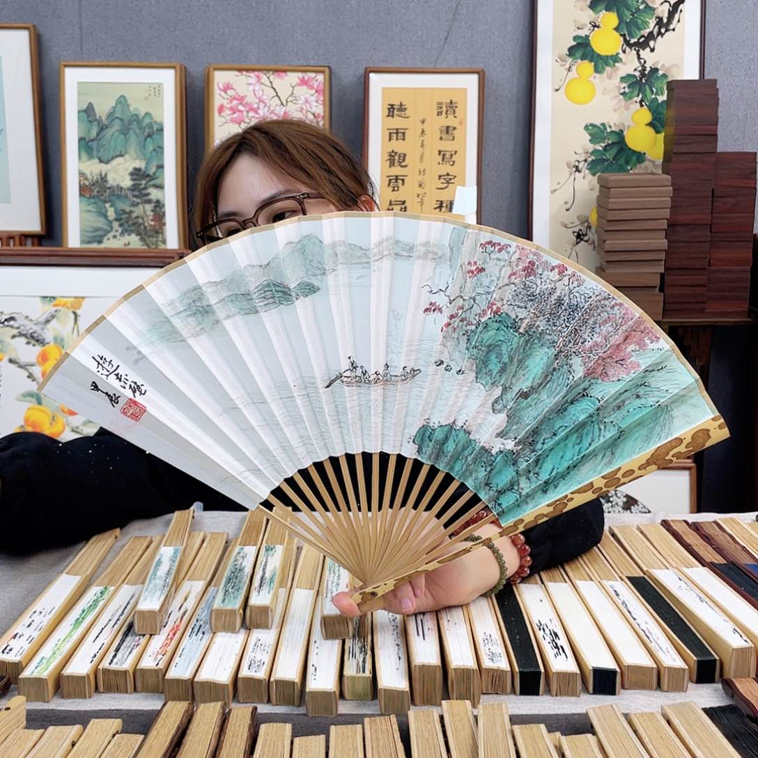 国画95寸梅妃-纯手绘-文玩扇骨（默认粘好）