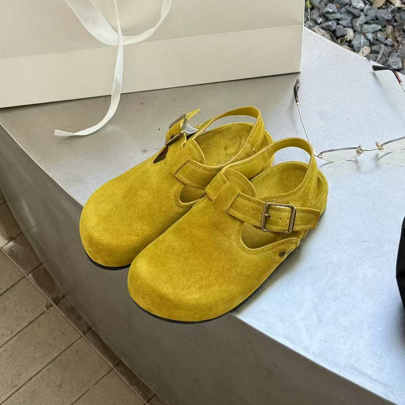 诗歌兰2025新款真皮软皮勃肯鞋休闲包头一脚蹬懒人半拖52121-1