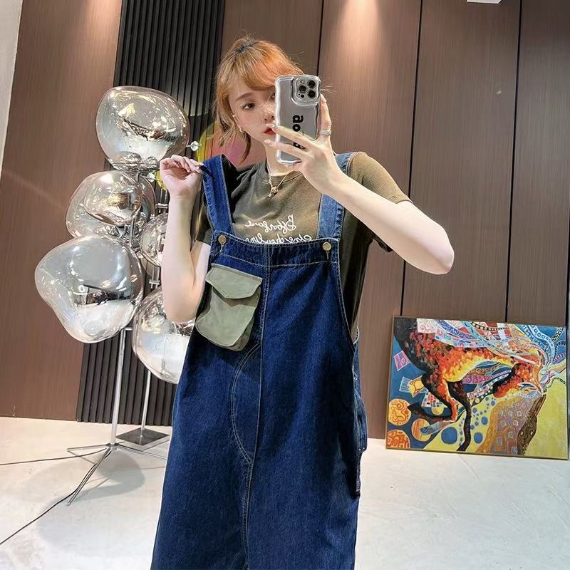 418 S2M7牛仔裤直筒宽松春季显瘦百搭阔腿裤长裤子休闲减龄背带裤