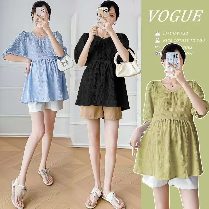 孕妇夏季短款上衣宽松显瘦透气韩版时尚百搭甜美减龄薄款上衣