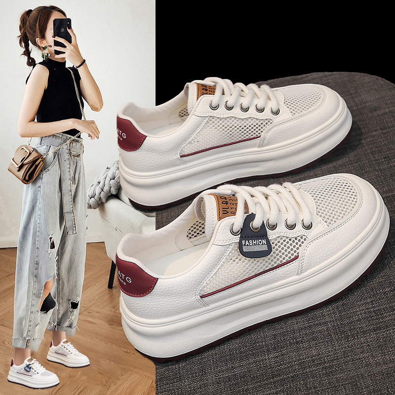 网鞋小白鞋女2025新款夏季镂空透气平底板鞋厚底学生休闲运动鞋潮