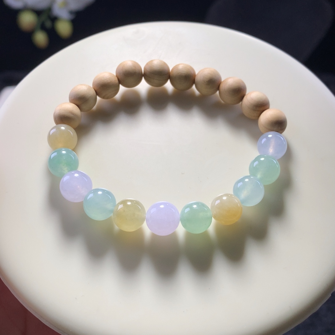 翡翠未镶嵌手链卡8马卡龙