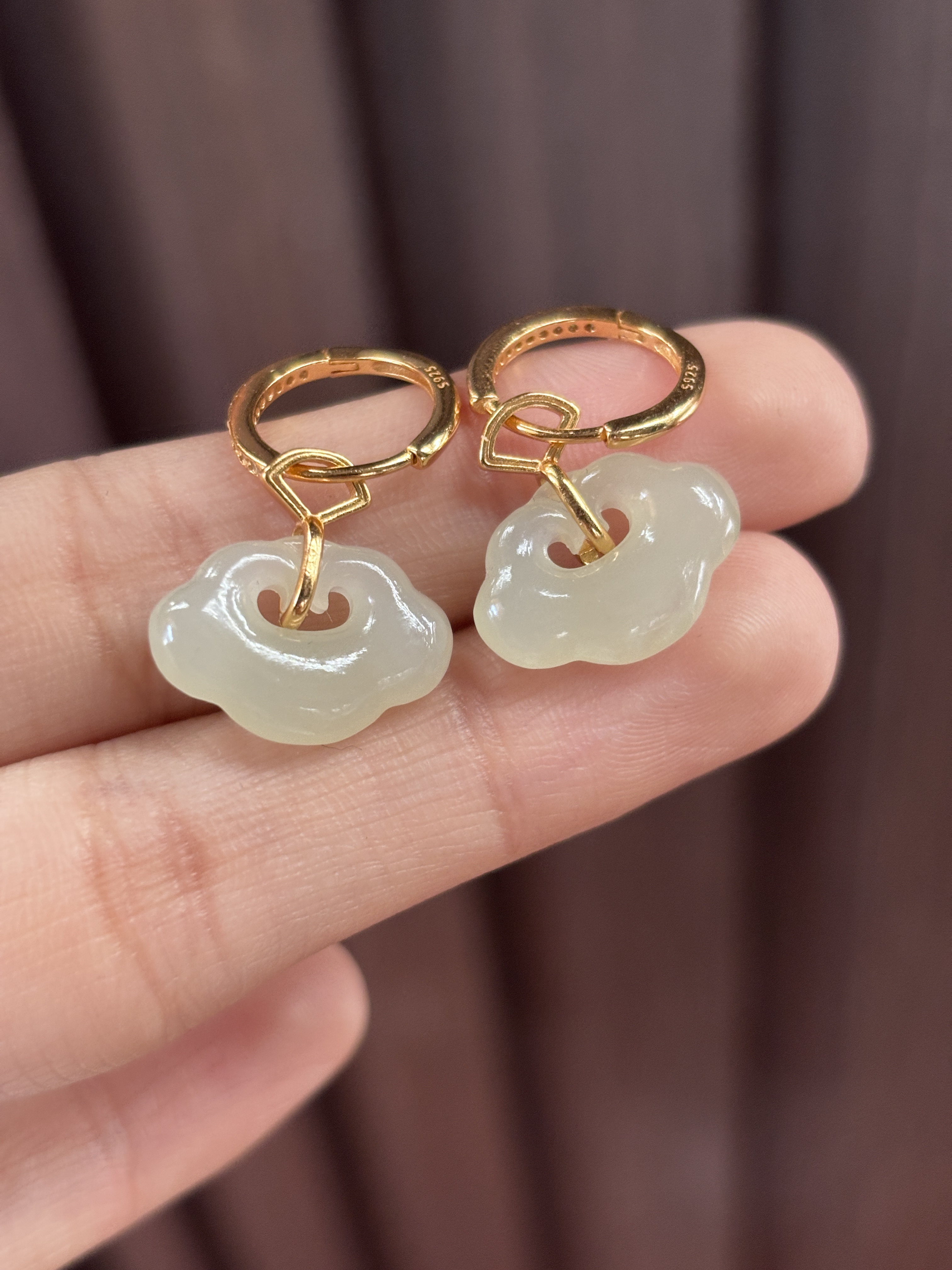 050814WM 和田玉青海料S925银镶嵌耳坠 多样性发其一