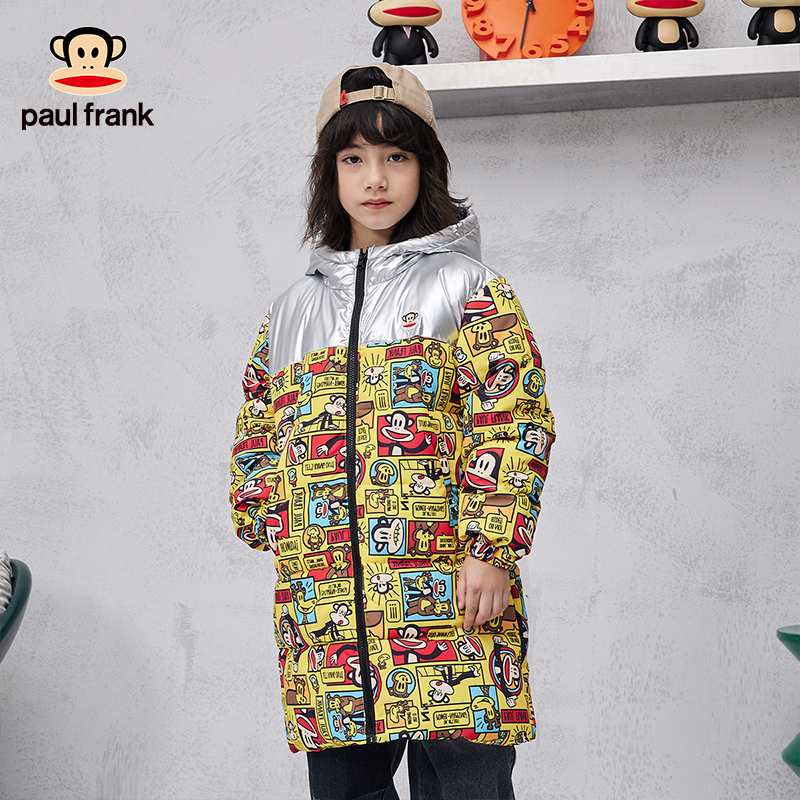 大嘴猴童装儿童棉服中长款加厚时尚潮流冬装过膝外套3505335015B