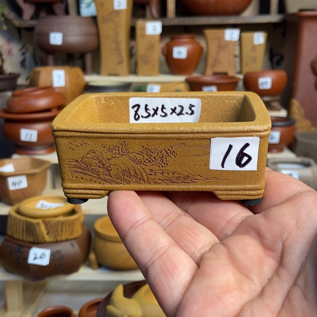 紫砂花盆苏兵，内口经尺寸8.5×5×2.5