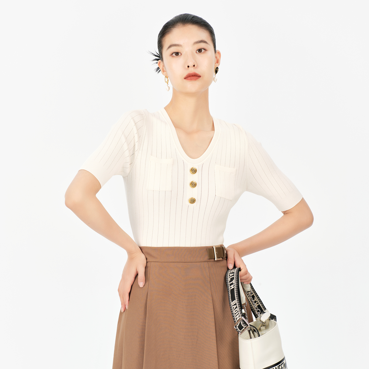【女装优选WL】芭蒂娜上衣打底衫 洋气简约高级毛针织衫女133Q002