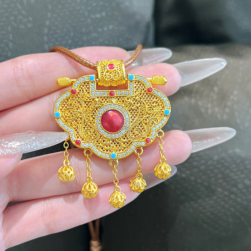 吊坠足银珐琅 天子门生古法花丝龙凤镶钻平安锁吊坠复古民族风