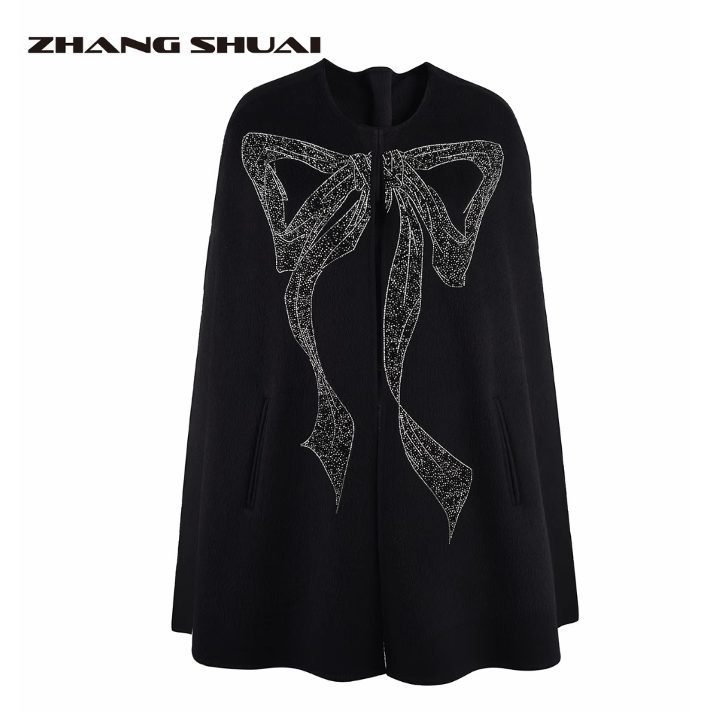 ZHANGSHUAI 秋冬新款立体珠绣蝴蝶结斗篷