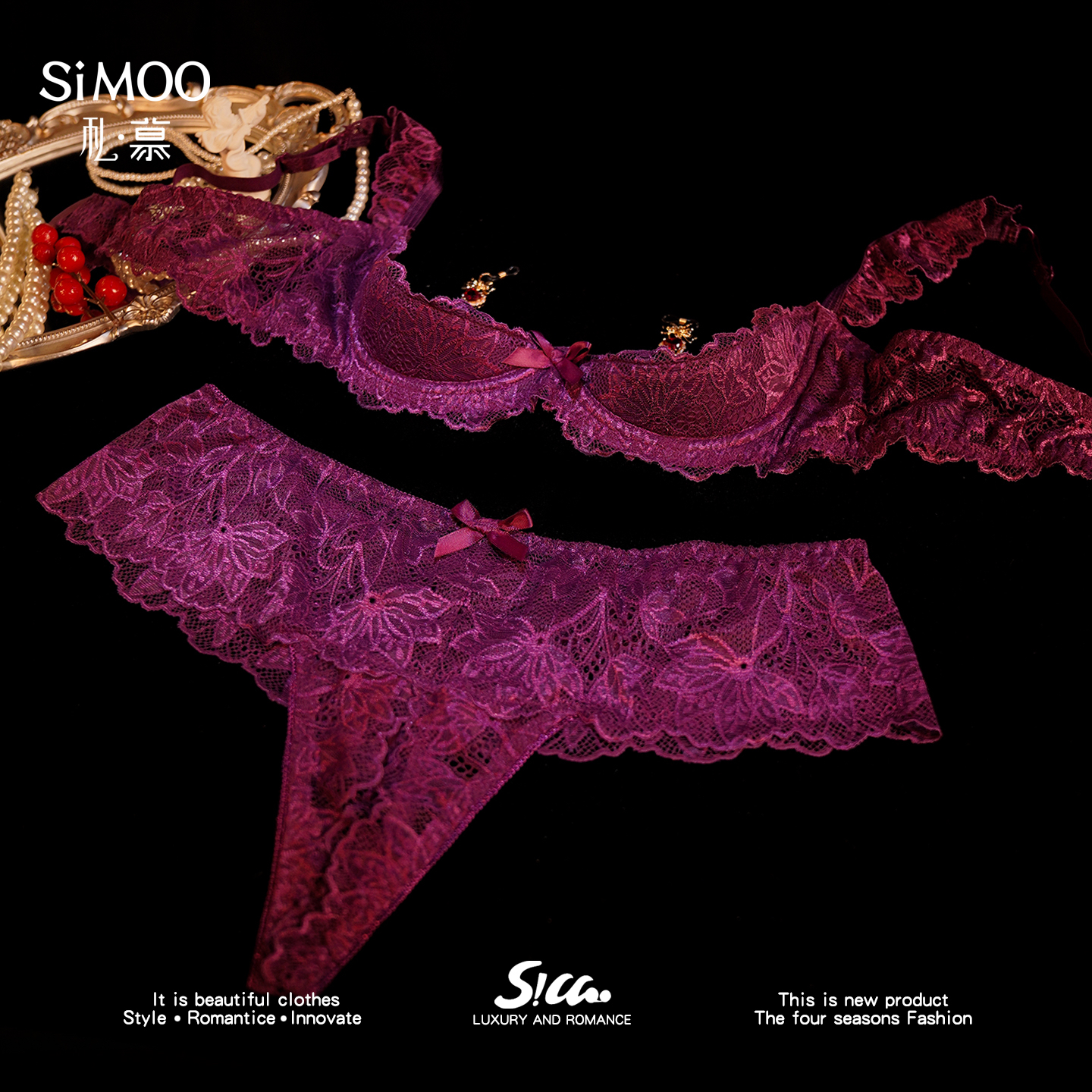 【私慕SIMOO】印花青年女性薄款文胸套装网红内衣百搭性感韩版