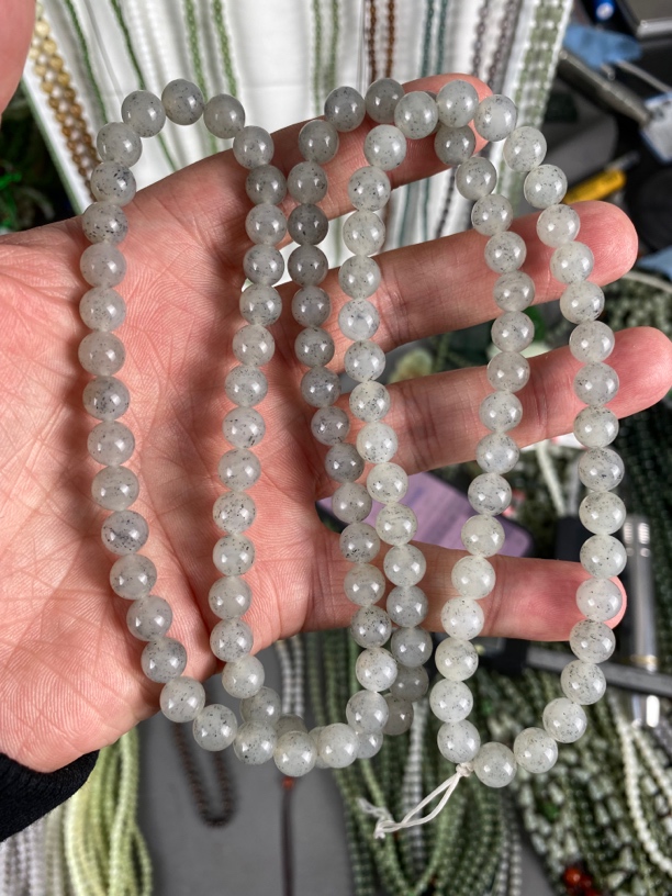 和田玉卡8毫米点墨青花108颗文玩珠链佛珠挂件项链