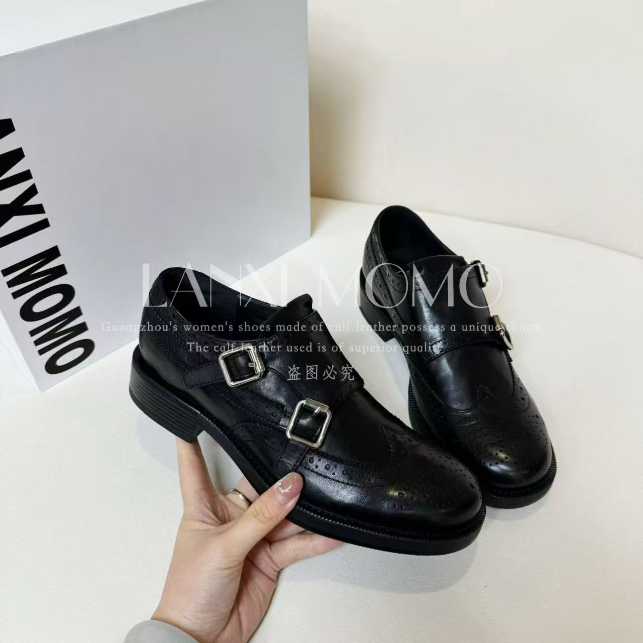 【LANXI  MOMO】时尚休闲百搭女士黑色春季英伦风乐福鞋25LF814LX