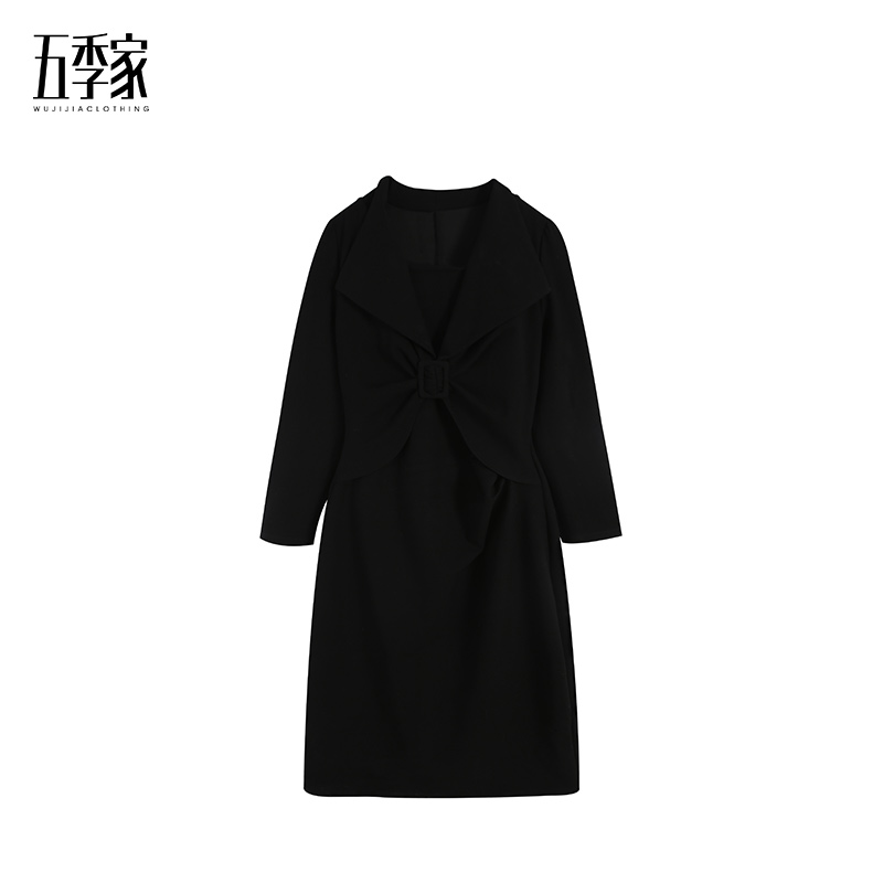 【五季家大码】秋冬气质显瘦遮肉黑色长/短款连衣裙ZL115136