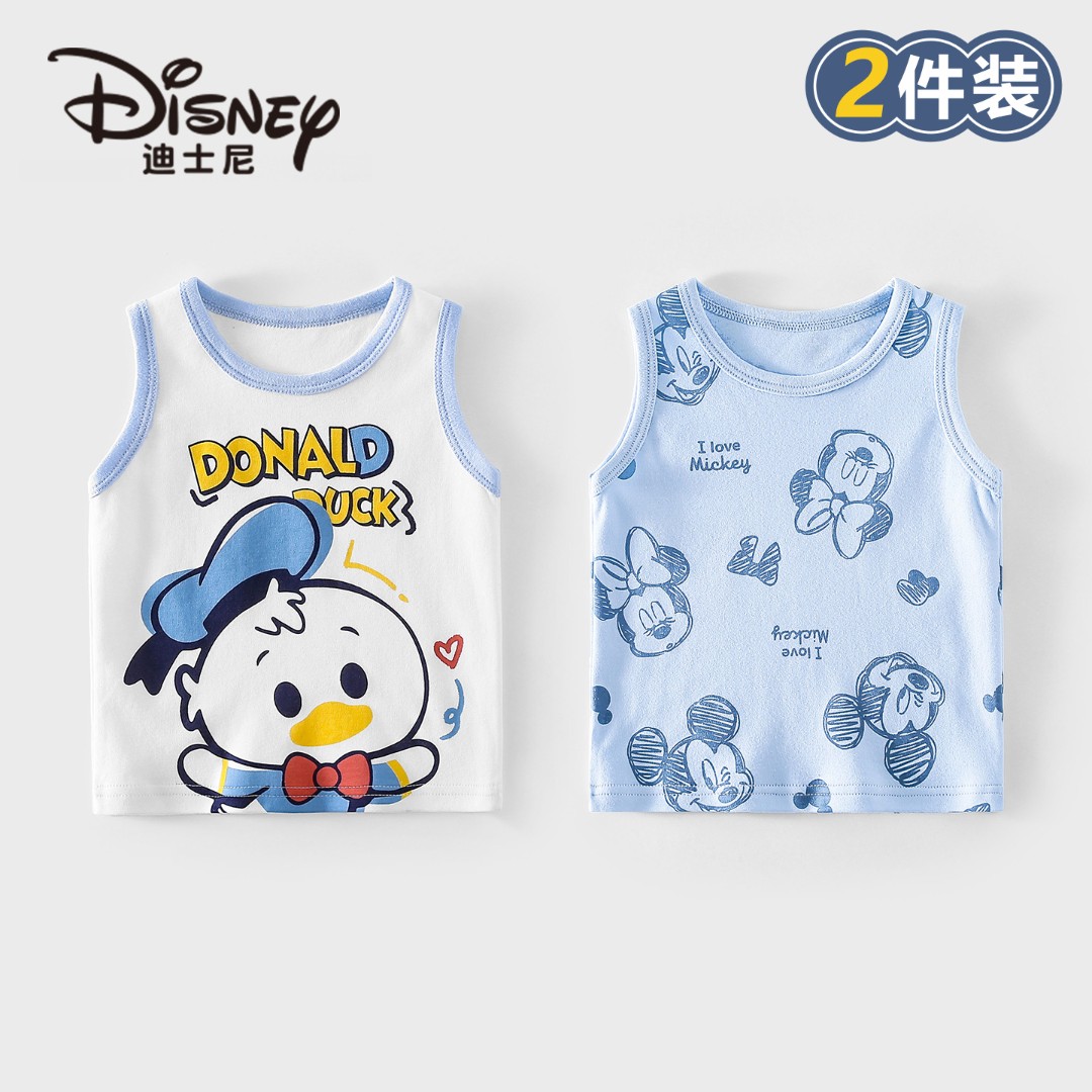 Disney/迪士尼宝宝纯棉背心卡通印花可爱透气夏季儿童上衣2件装