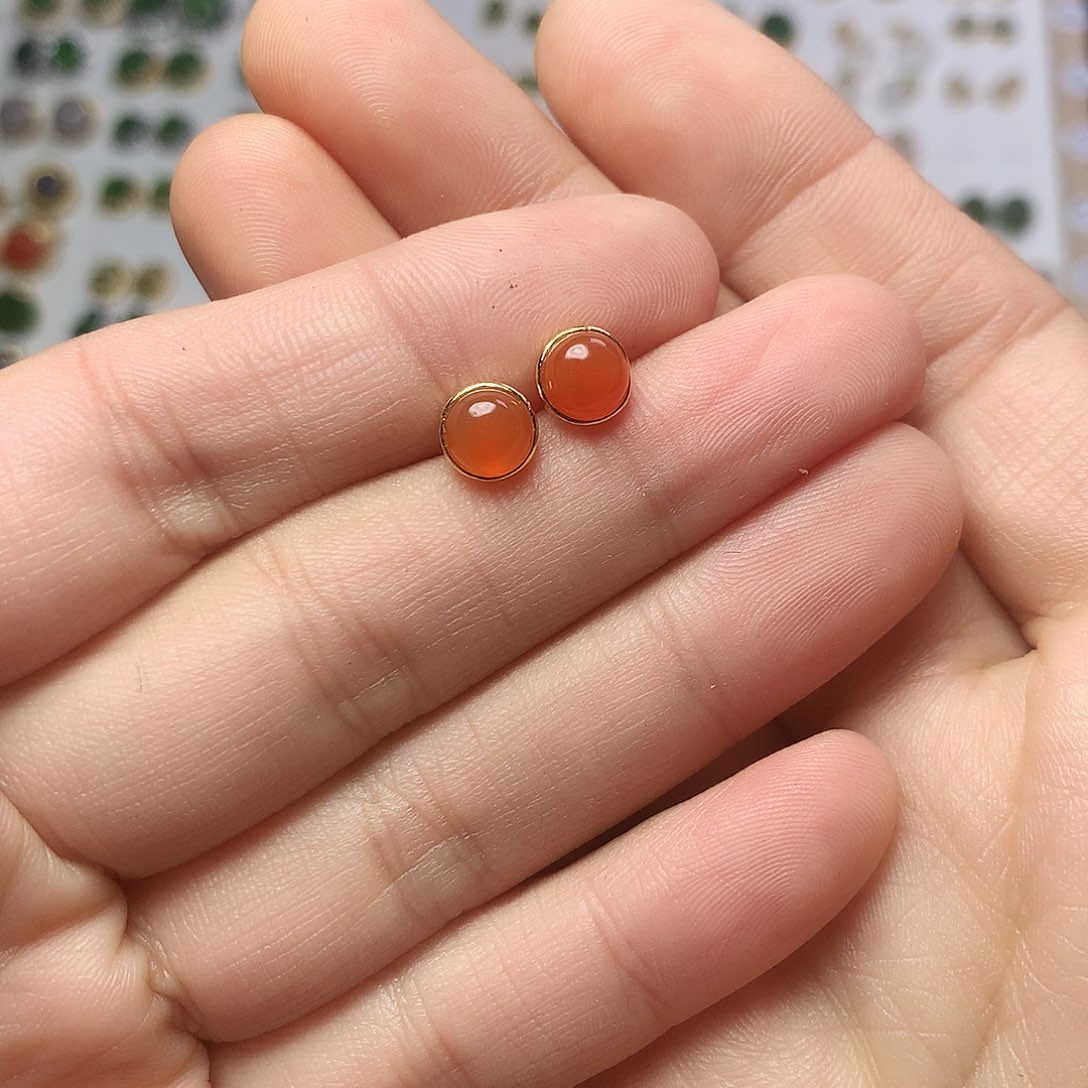 银S925镀金镶嵌南红玛瑙耳饰臭**贝