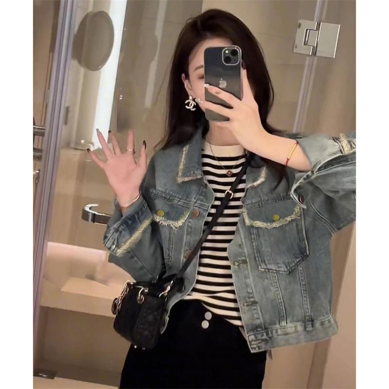 小香风上衣春季新款港风复古毛边牛仔外套女休闲百搭夹克上衣秋季