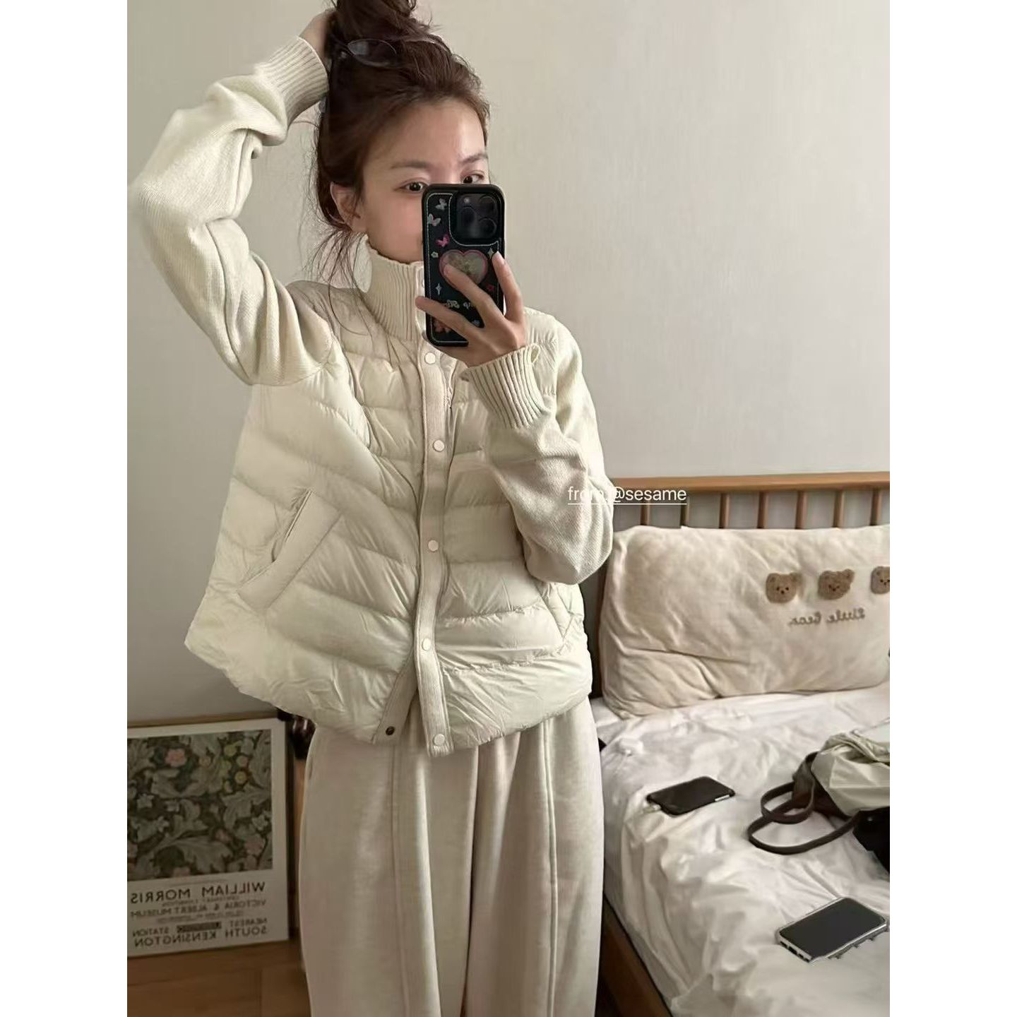 针织拼接排骨羽绒服女短款立领设计感2025新款90白鸭绒外套