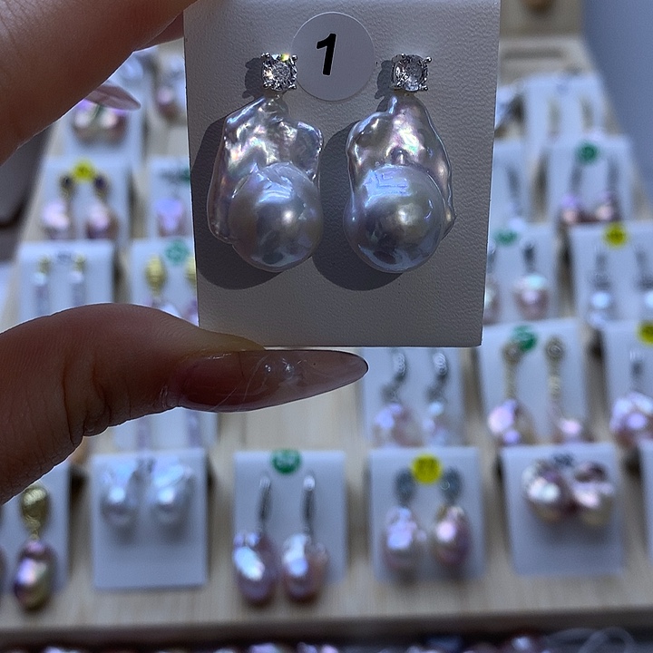 银S925镶嵌淡水珍珠耳饰