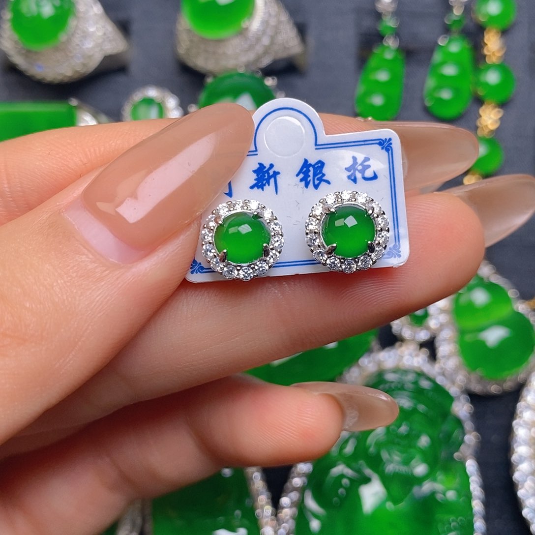 翡翠耳饰银S925镶嵌耳饰