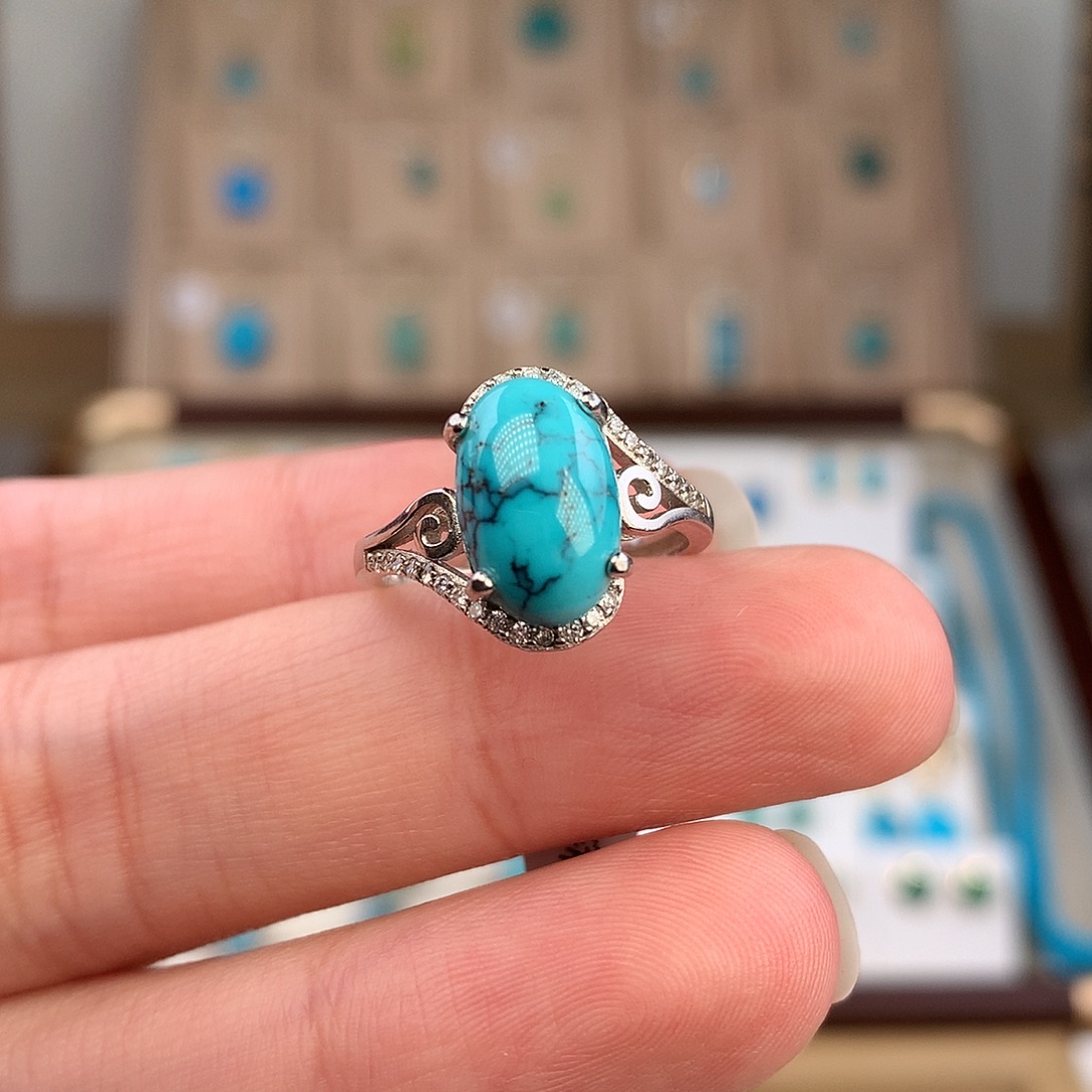 绿松石银S925镶嵌戒指