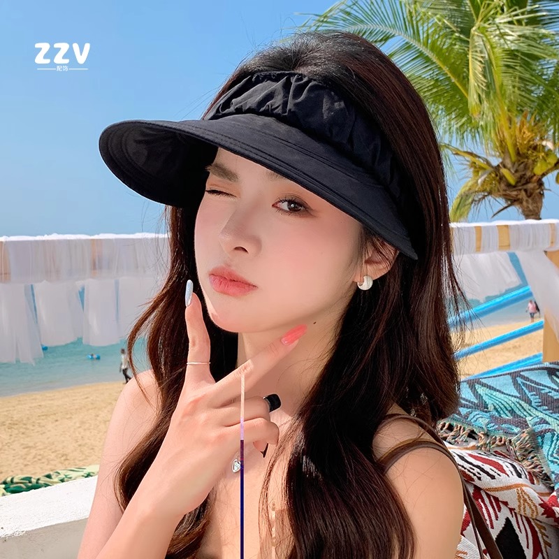 空顶帽女夏季大帽檐防晒防紫外线遮阳帽子骑车吹不翻海边遮阳帽子