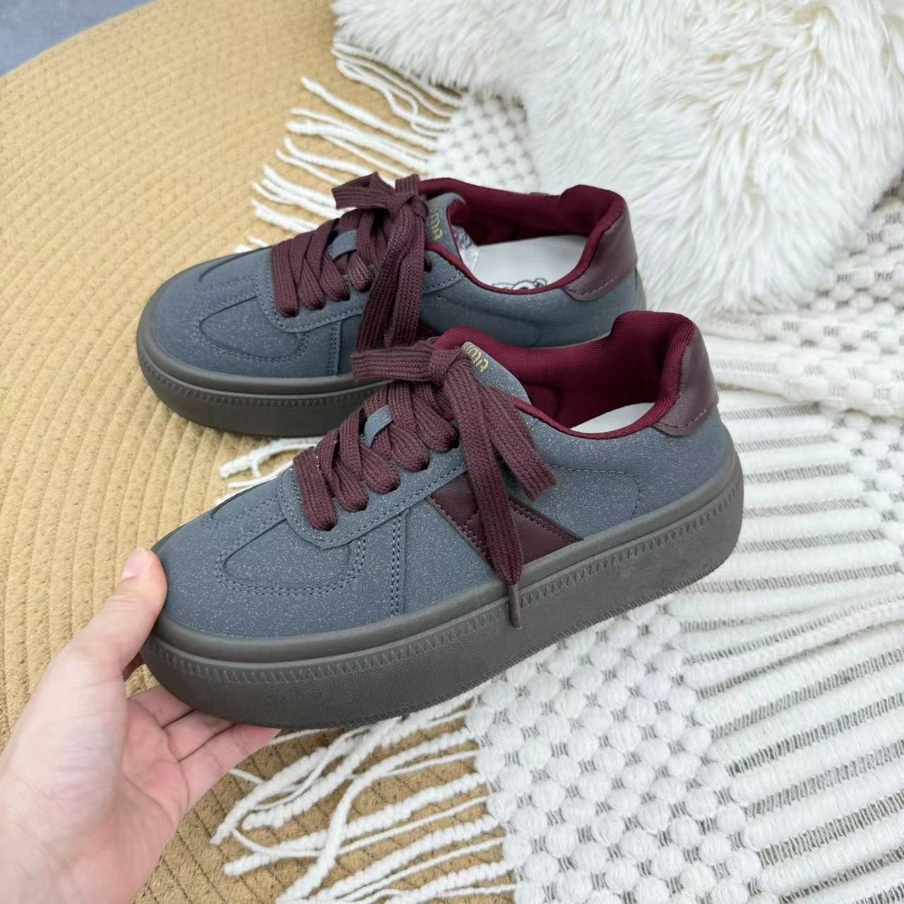 2631 灰色 休闲德训鞋2025新款学院风厚底板鞋百搭豹纹休闲女鞋