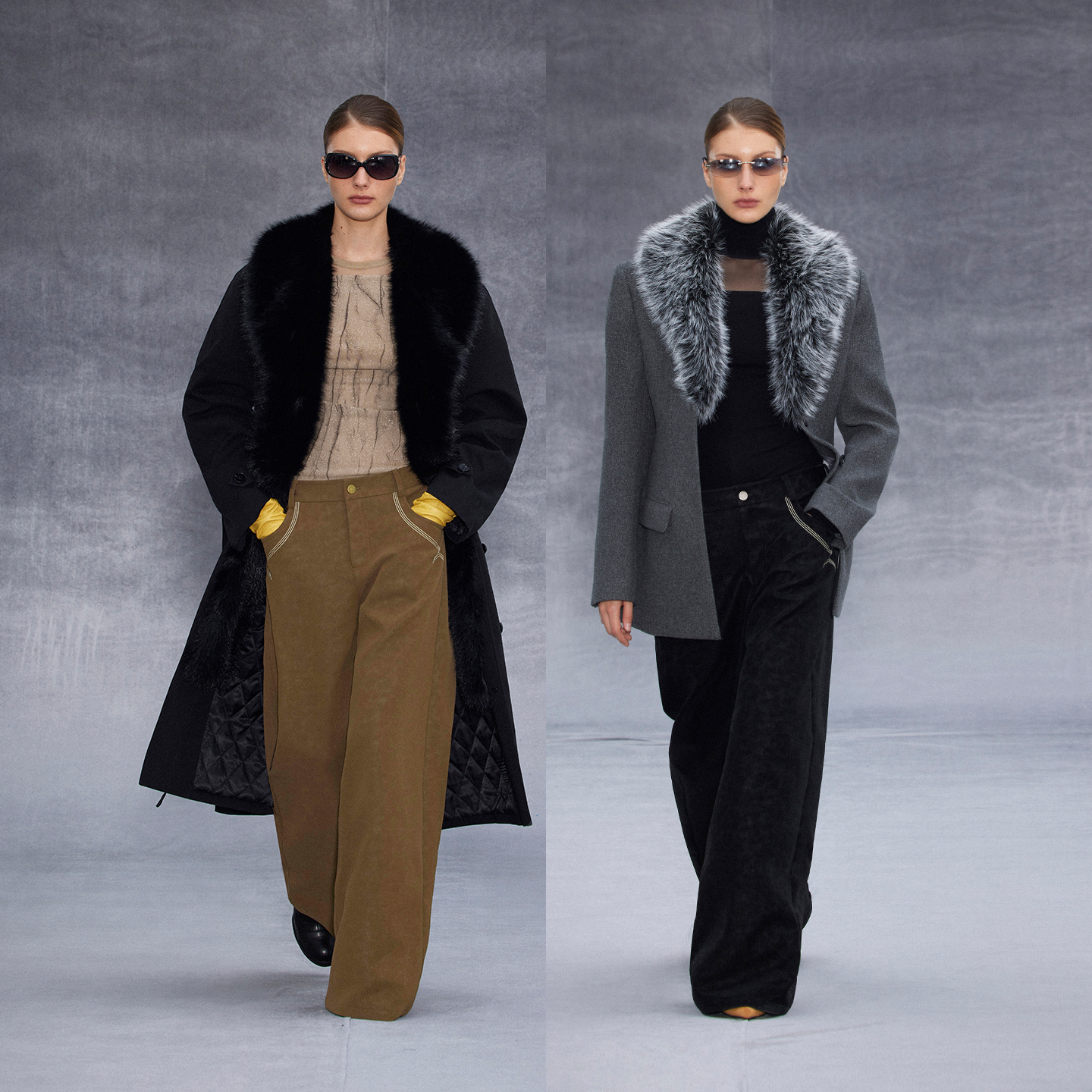 Randpickéeretro系列-明线刺绣低腰阔腿皮裤