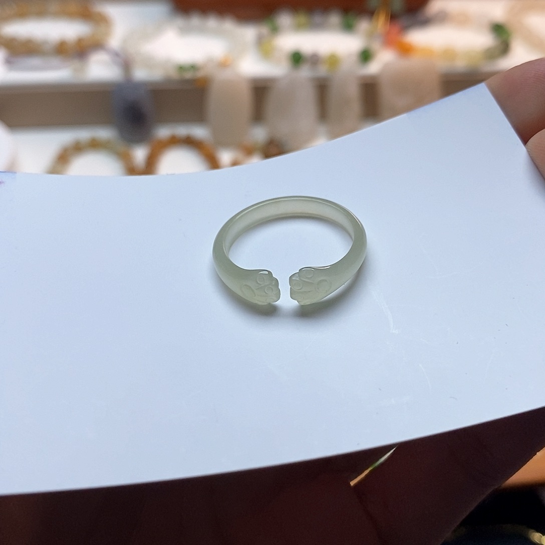 和田玉戒指未镶嵌冰晴水猫爪18圈口