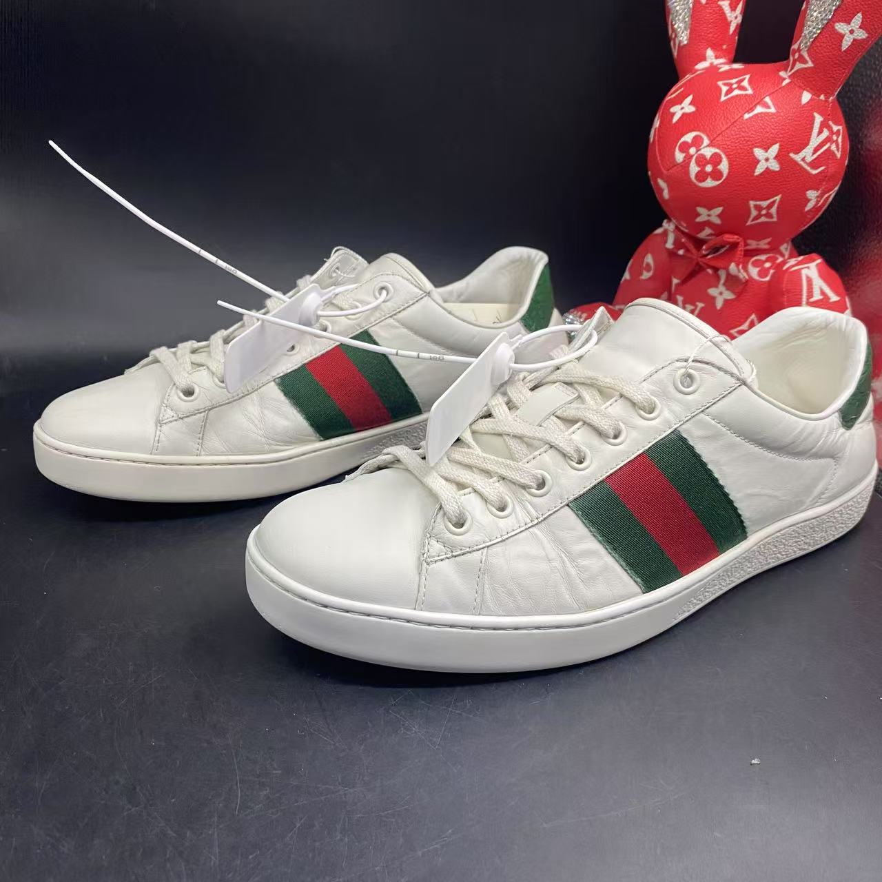 95新 GUCCI/古驰 白色ACE时尚潮流板鞋42欧码kke10