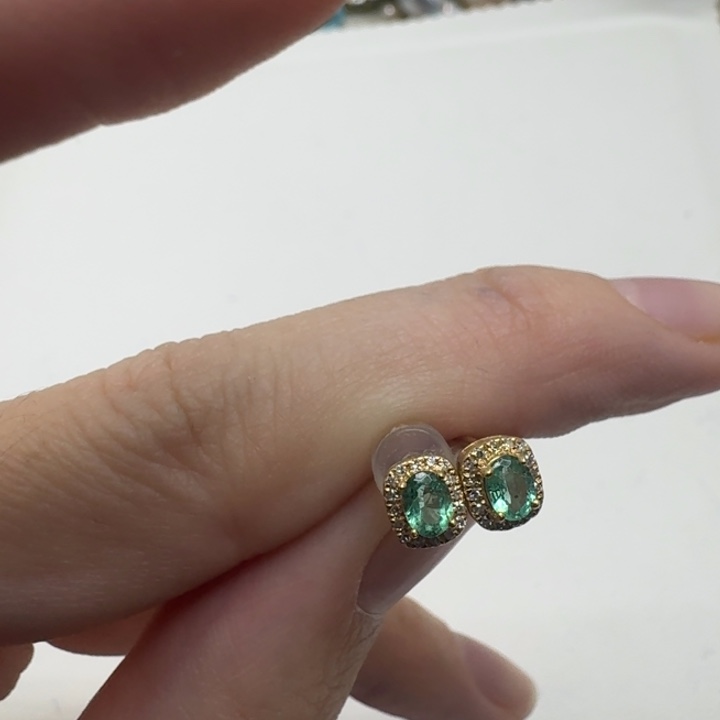 祖母绿18K金镶嵌耳饰